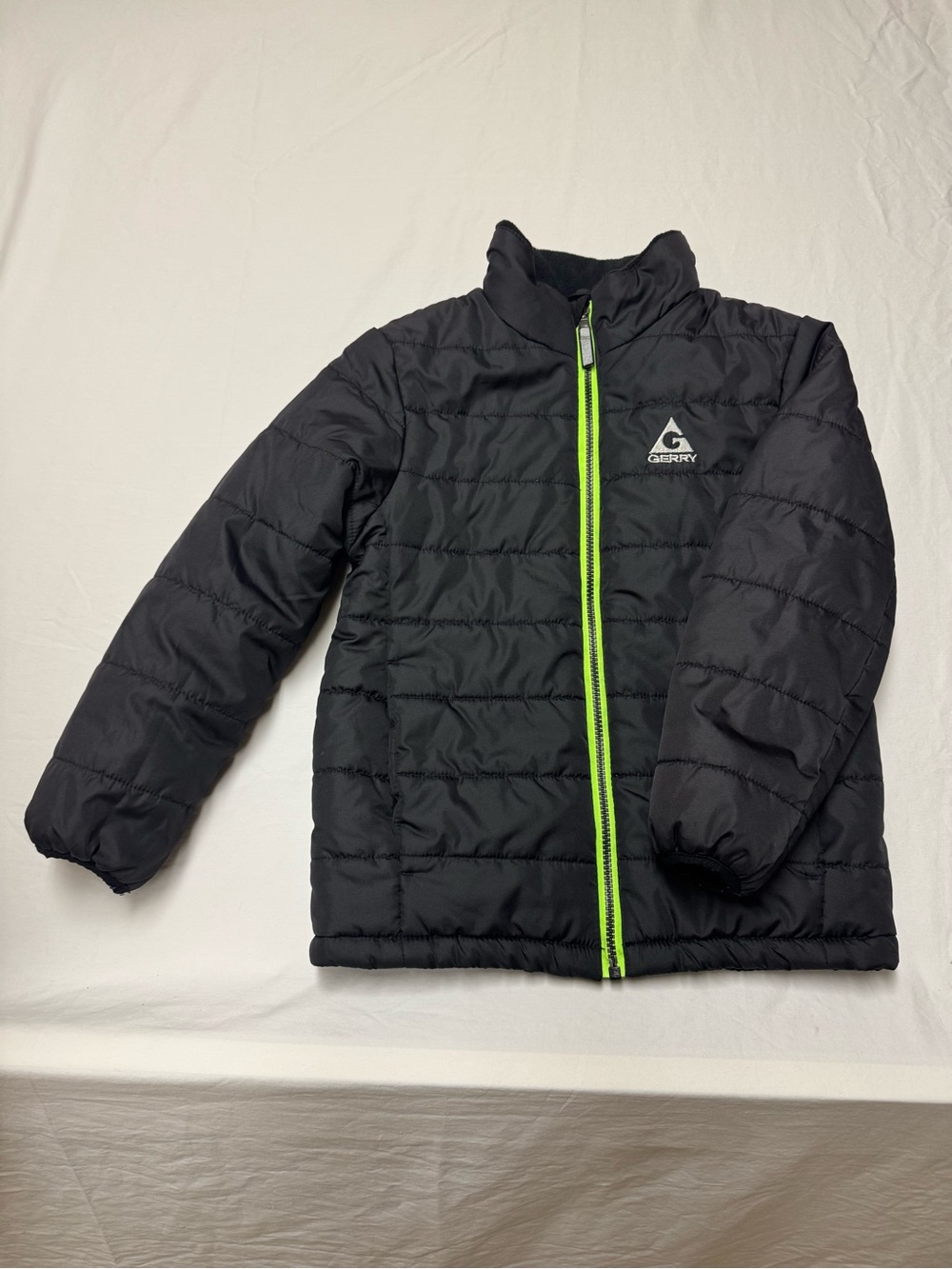 Gerry Boys Puffer Jacket Size S 7/8 Black Neon Green Zip Winter Coat